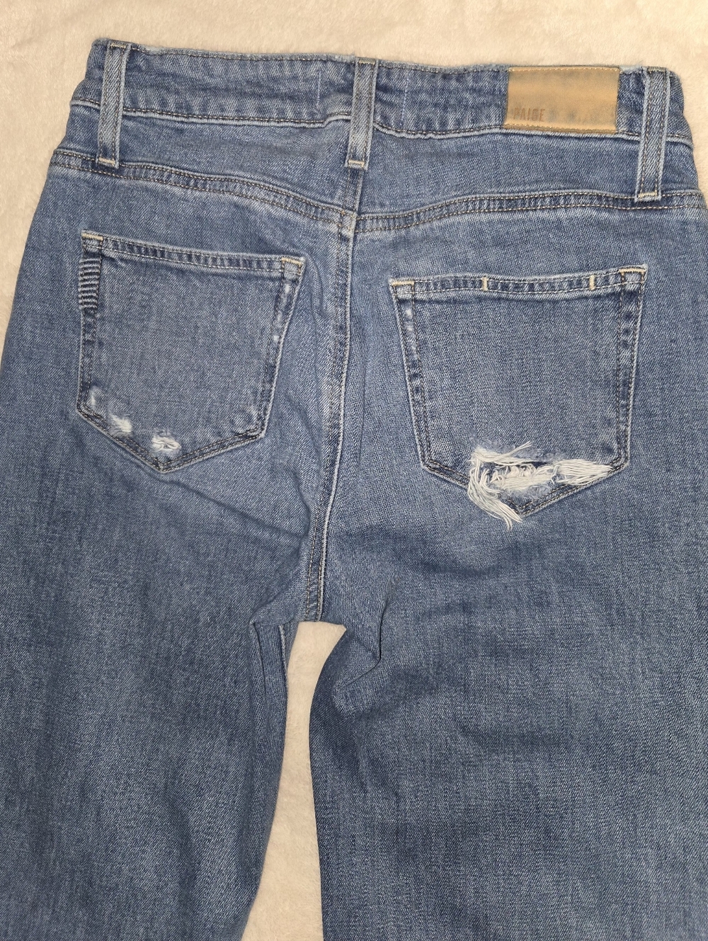 PAIGE Leenah High Rise Wide Leg Jeans - Distressed Knee & Raw Hem - Picture 9 of 10